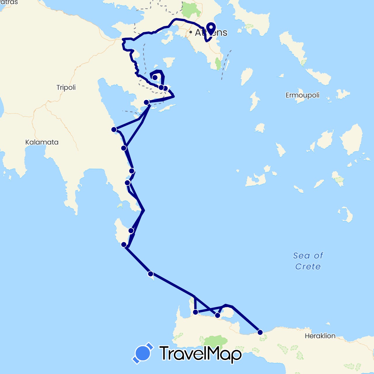 TravelMap itinerary: driving in Greece (Europe)