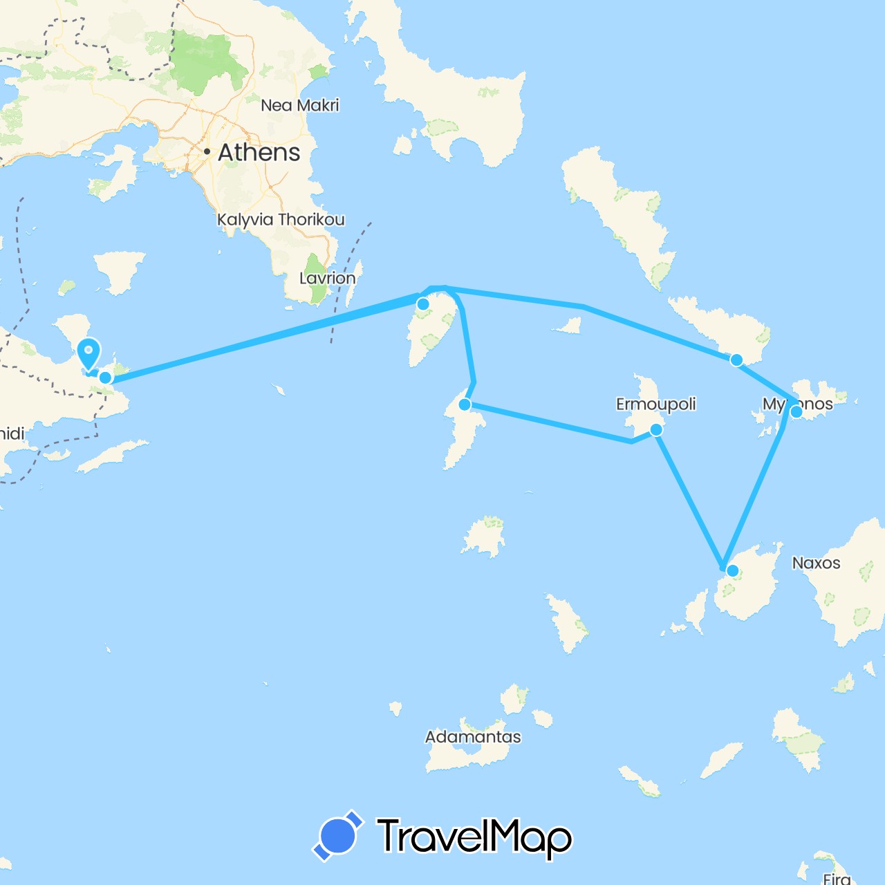 TravelMap itinerary: driving, boat in Greece (Europe)