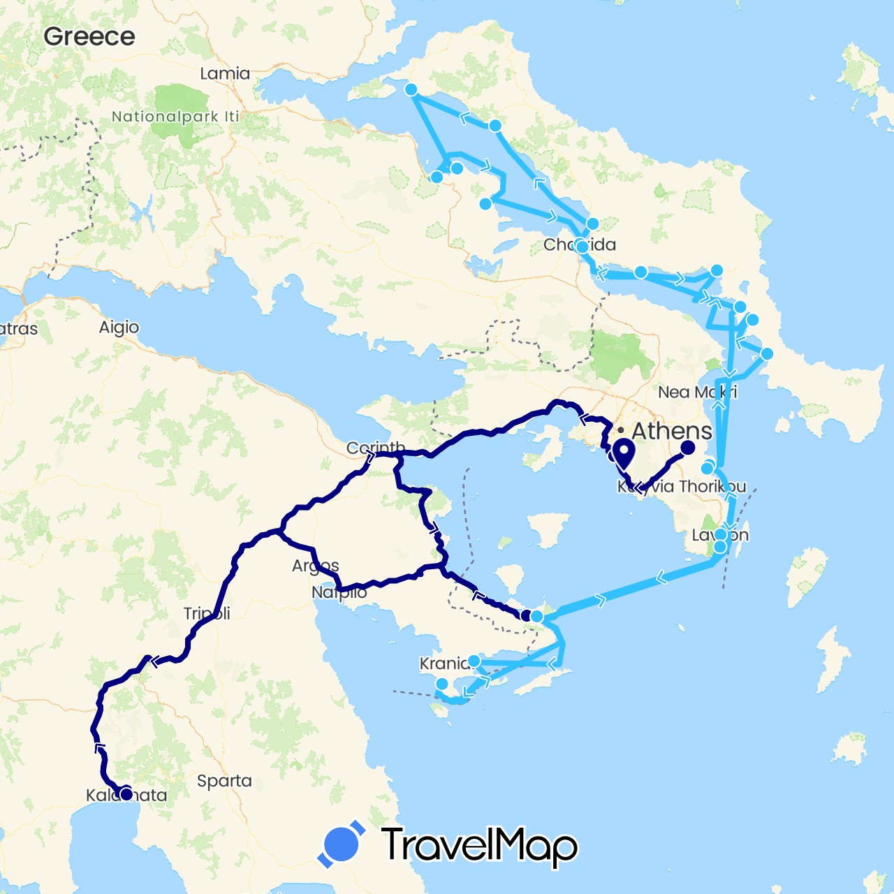 TravelMap itinerary: driving, boat in Greece (Europe)
